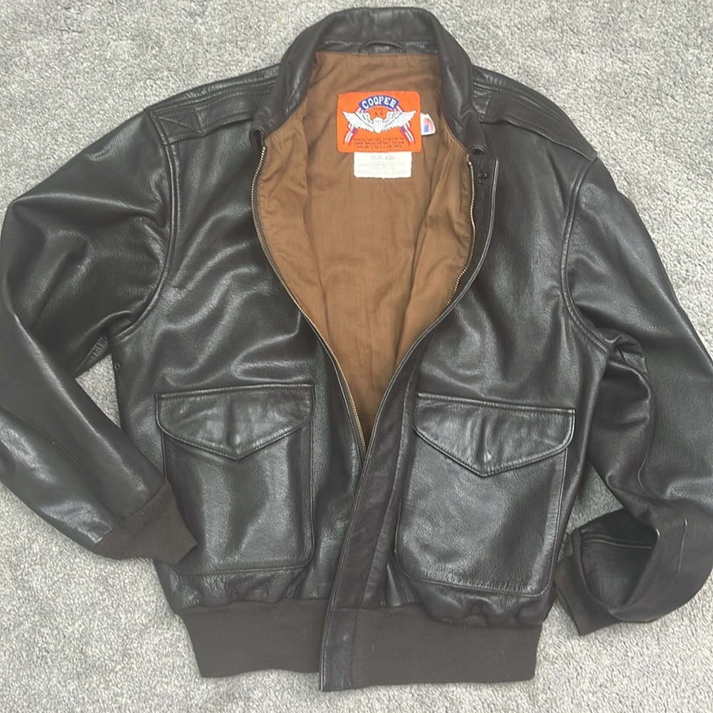 Brown Leather Bomber Jacket Cooper A-2 Flight Iconic Size Large